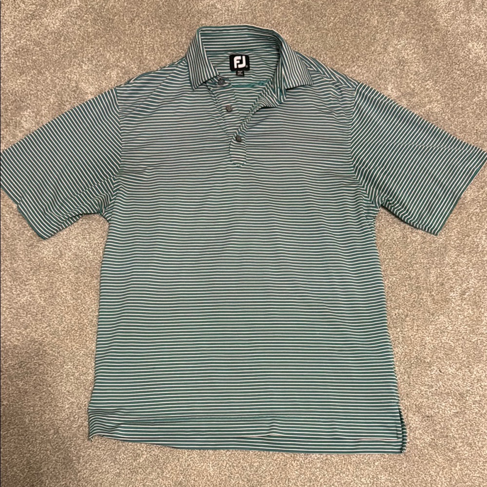Men's Green/ White striped Footjoy Polo Shirt